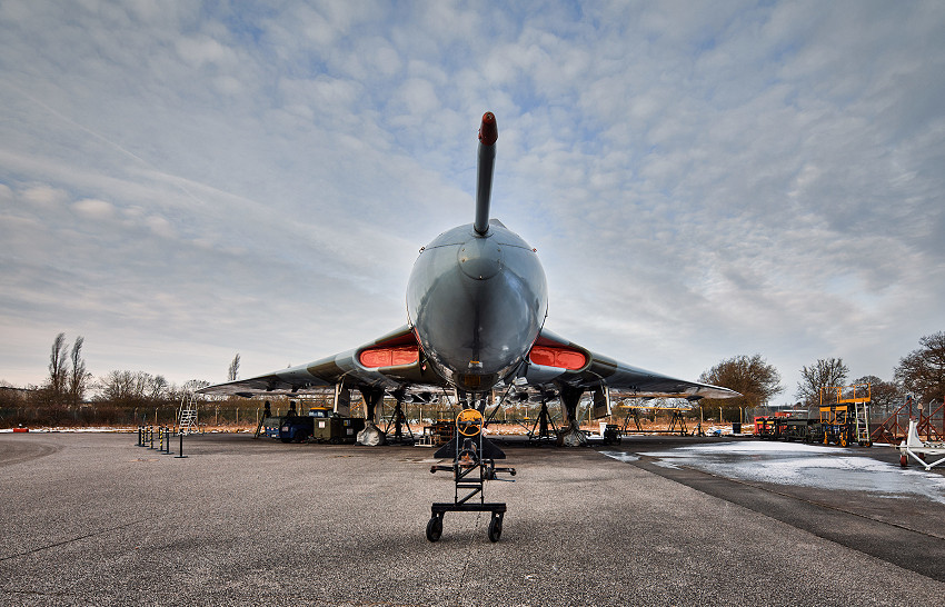 XH558 in flight and at Doncaster Sheffield Airport